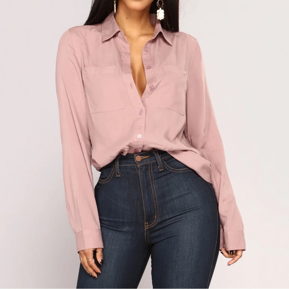 Fashion Nova Mauve You Better Work Button Down Blouse Shirt